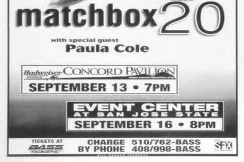 A 1998 concert poster for Matchbox 20 and Paula Cole, kept for twenty-six years.